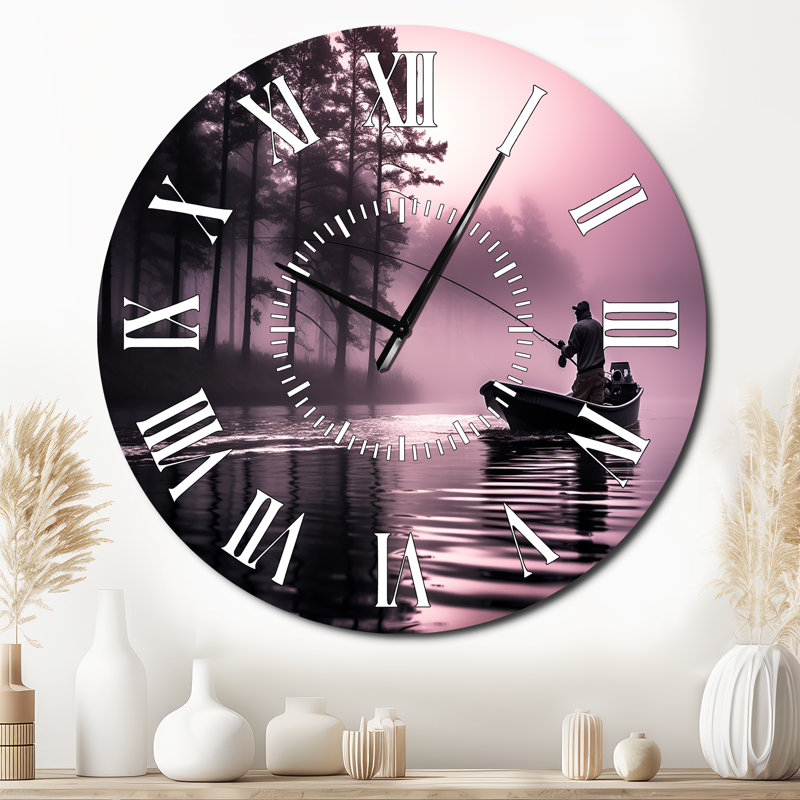 Pêche au lac I - Horloge murale blanche, Surdimensionné