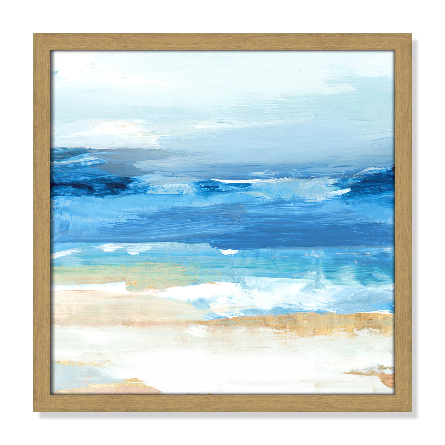 Daphnee "Surface Waves" Painting, 17" H x 17" W x 0.75" D, Natural Framed