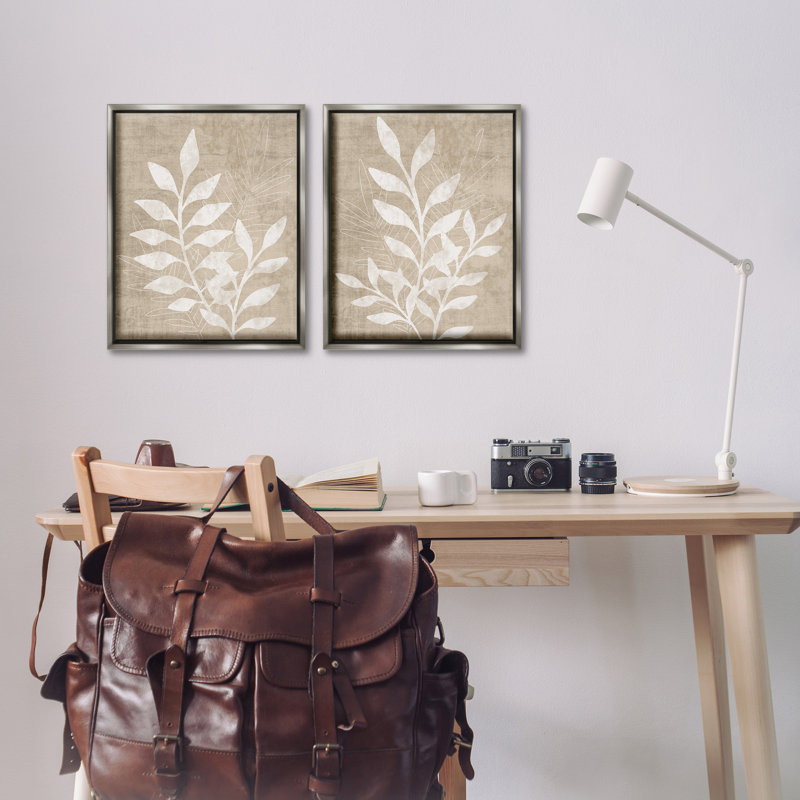 «Boho Botanical Leaf Silhouette», ensemble de 2 toiles flottantes encadrées par Natalie Carpentieri, H 21 po x l 17 po