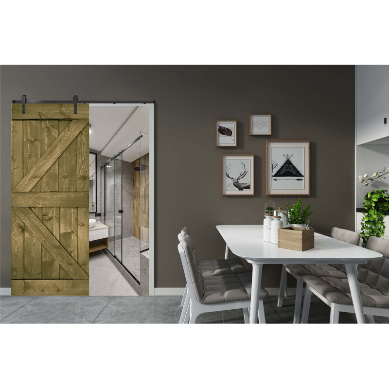 Porte de grange en bois massif DIY 3 en 1 pour chambres, espaces de rangement, placards, Tonneau vieilli, 28 po x 84 po