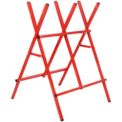Chevalet à scie à bûches robuste en acier rouge avec hauteur réglable et pieds antidérapants pour la coupe de bois à l'extérieur