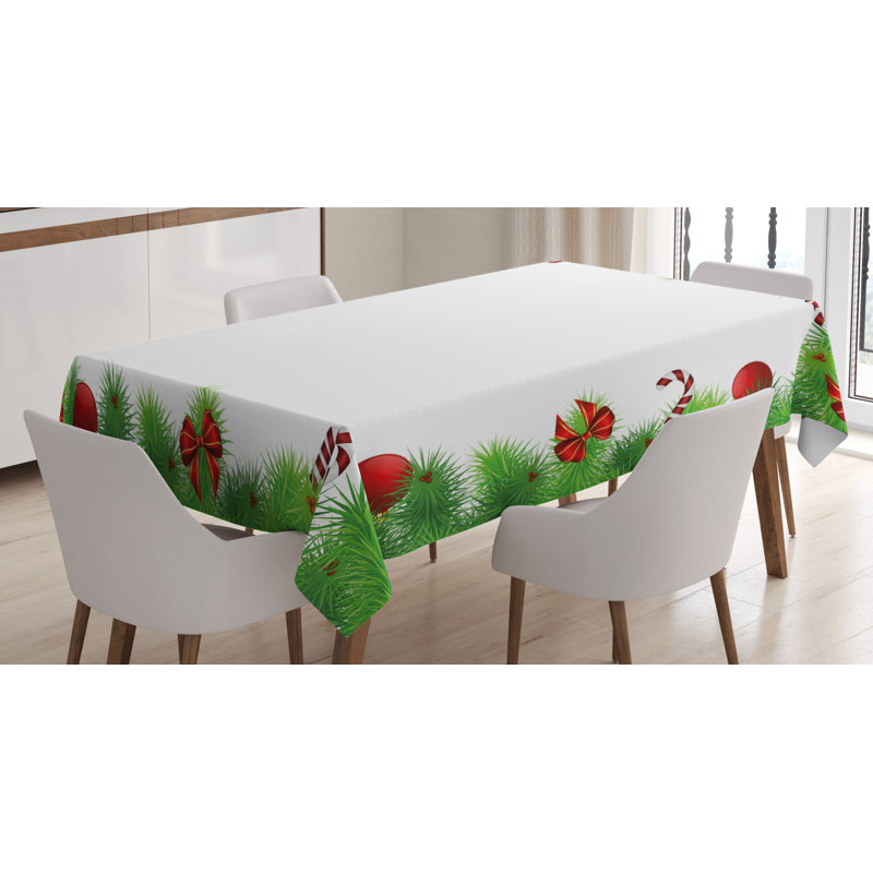 Pine Needles with Red Bows and Baubles Festoon Design Natural Image Tablecloth, 90" x 60"