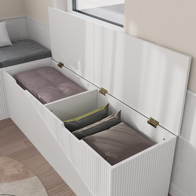 L-shape Storage Bench With Cushioned Seating, For Dining Room, Kitchen, Entryway, White