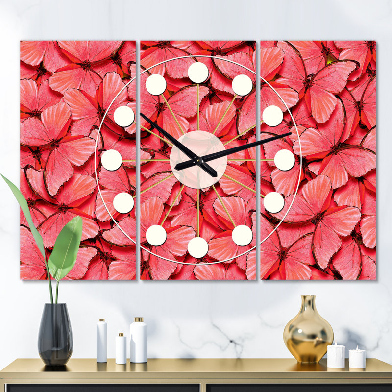 Horloge murale surdimensionnée papillons Mid-Century