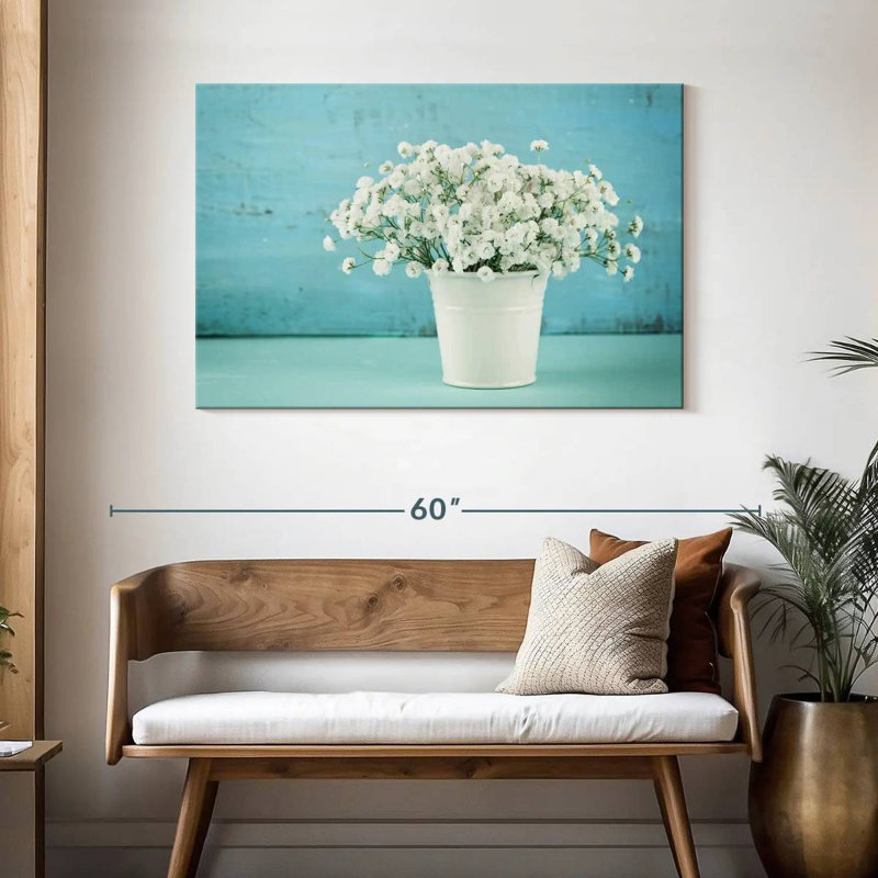 Harnek Gypsophila dans un vase blanc, H 30 po x l 45 po