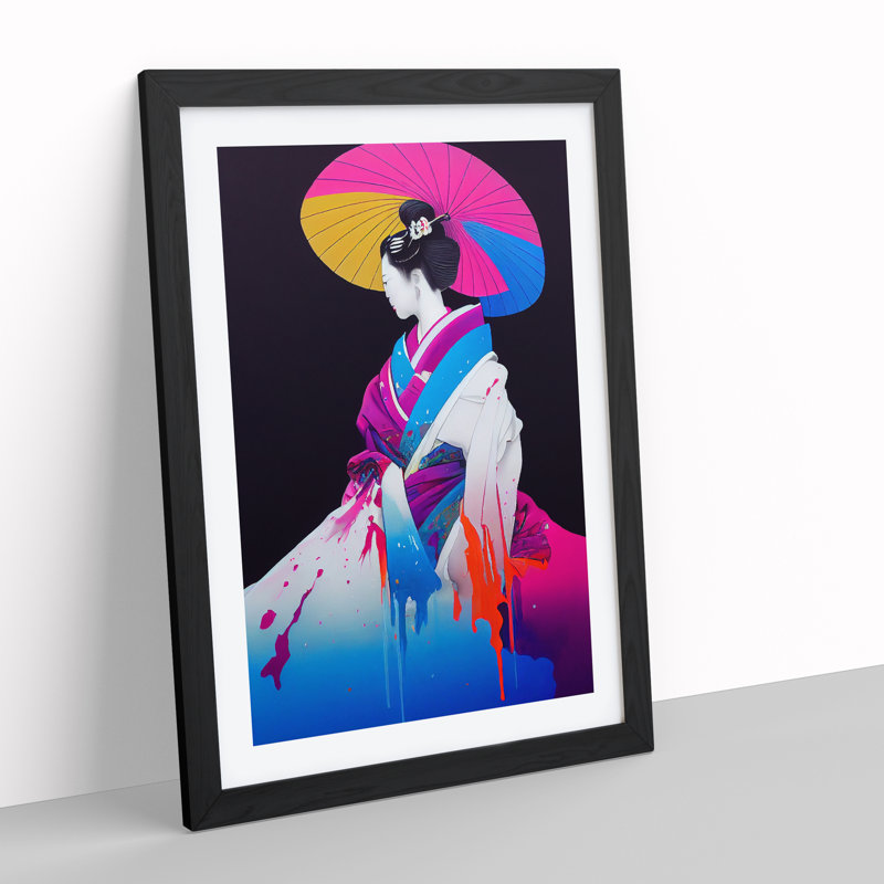 Geisha Paint Splashed No.2 - Single Picture Frame Print, Black, 34cm H x 25cm W x 2cm D