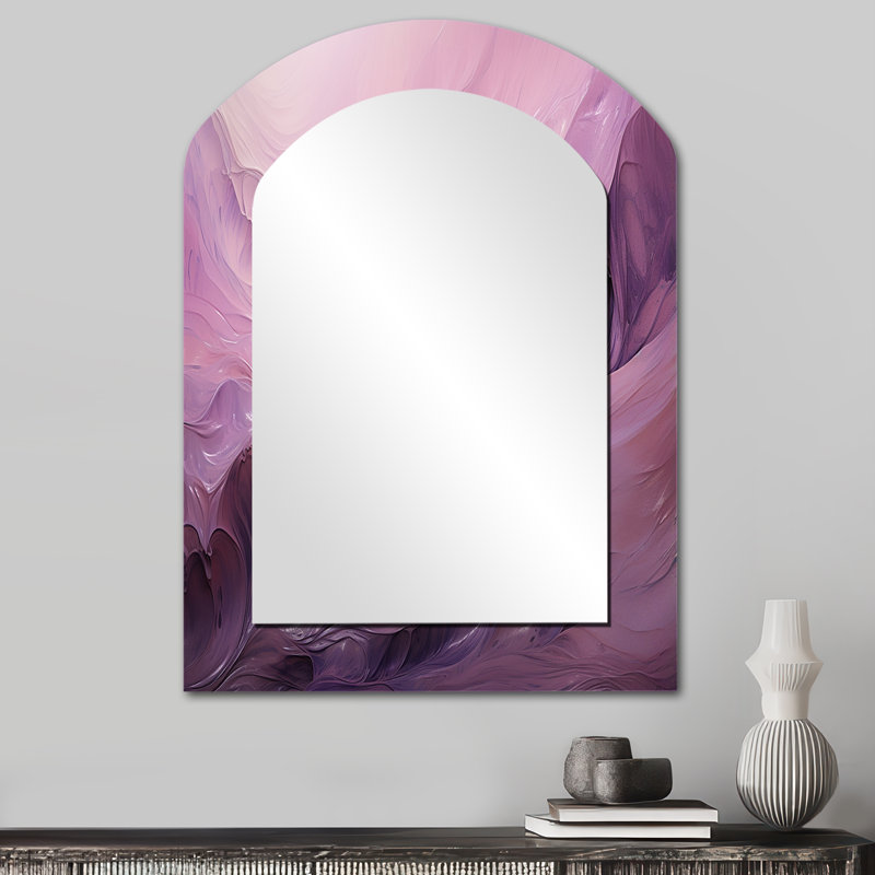 Tuba Terrain Mountainous Mauve VI - Liquid Ink Asymmetrical Large Mirror, Modern Arch Decorative Wall Mirror, Printed Metal Art