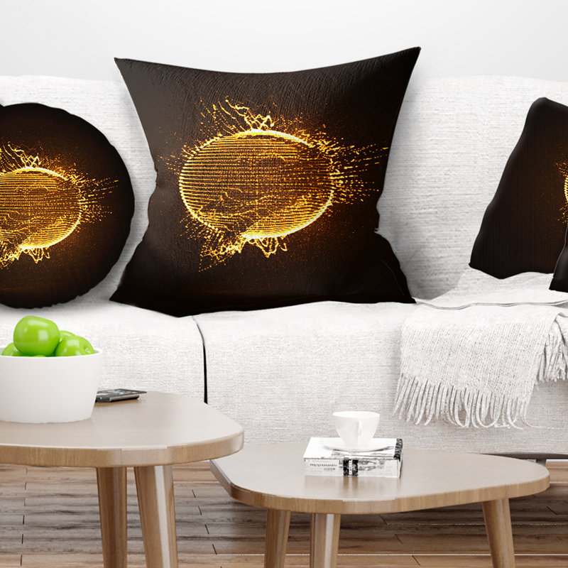 Particules brillantes jaunes - coussin imprimé abstrait, 16 po x 1 po, Coussin décoratif