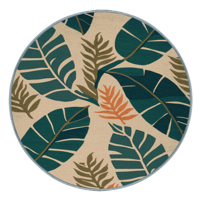  Washable Stylized Leaves Hawaiian Area Rug