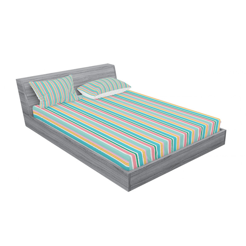 Microfiber Striped Sheet Set, Full Sheet Set with Fitted Sheet, Yellow Geometric