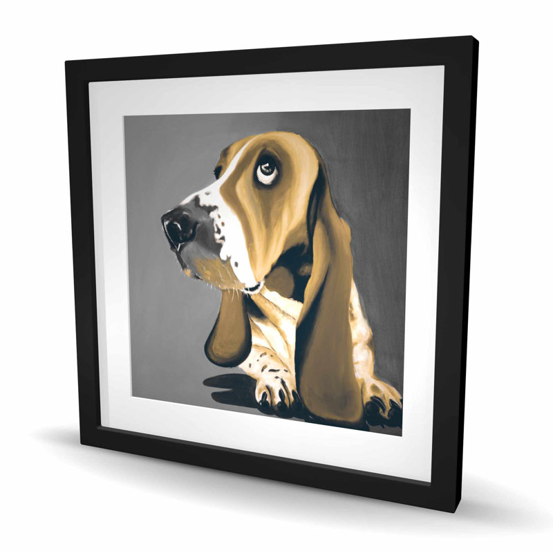 Impression de chien doré Basset Hound - décoration moderne encadrée, H 24 po x l 24 po, Noir