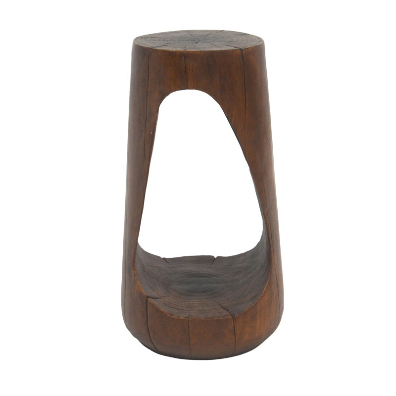 Outdoor Side Table,Hollow Design End Table,Patio Garden Stool Table,Decorative Accent Table For Patio Balcony Beach Pool Side,Lightweight Concrete,Wood Like Texture,Antique Brown Color