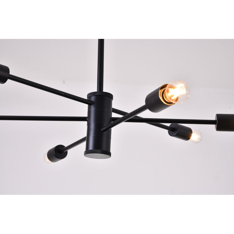 Lustre Spoutnik à six lumières Kinman, Noir mat