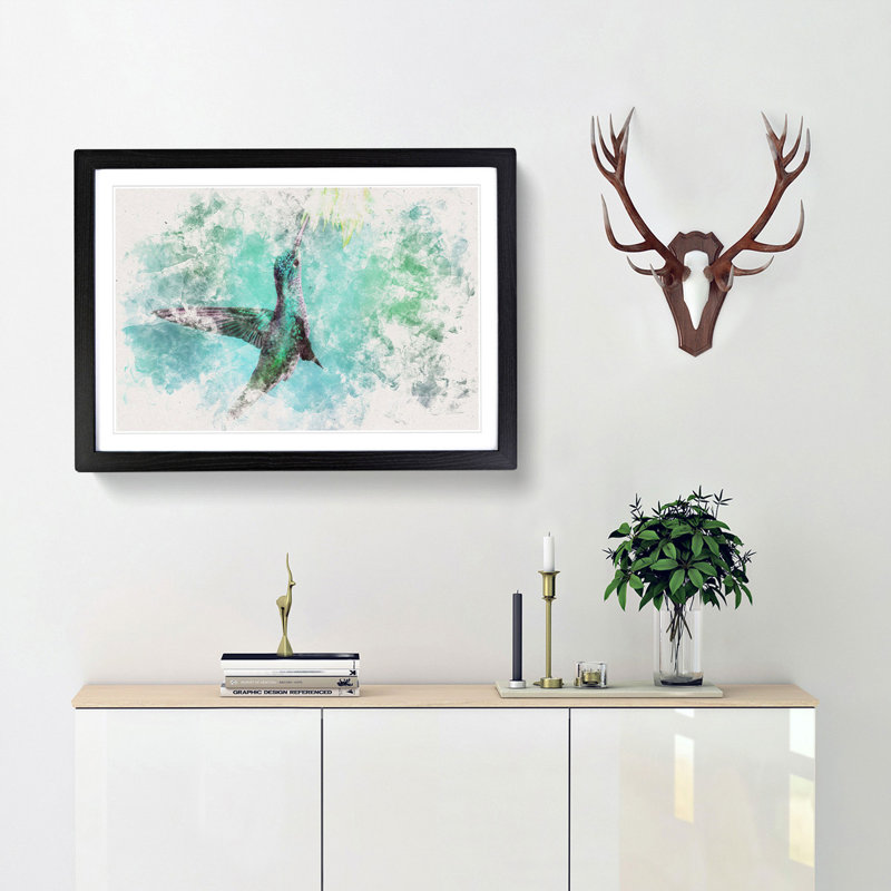 Green Hummingbird - Picture Frame Painting Print, Black Framed, 62cm H x 87cm W x 2cm D
