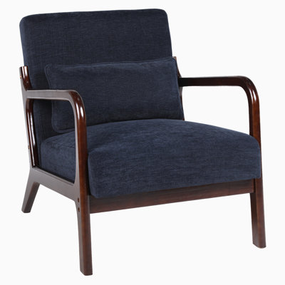 Fauteuil Mid-Century moderne, fauteuil d'appoint avec structure en bois massif et coussin lombaire amovible pour le salon, la chambre à coucher, le bureau
