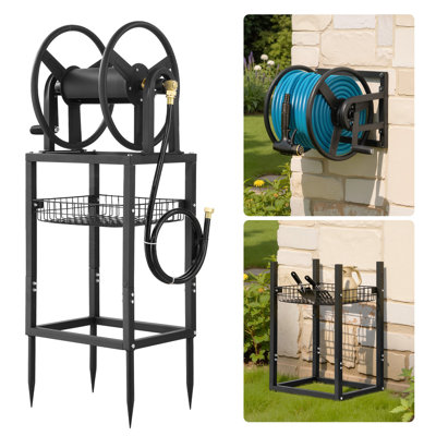 Support de boyau d'arrosage 68,5 x 40 cm (26,97 x 15,75 pouces) en acier Q235, monobloc, robuste et antirouille, fixation murale.