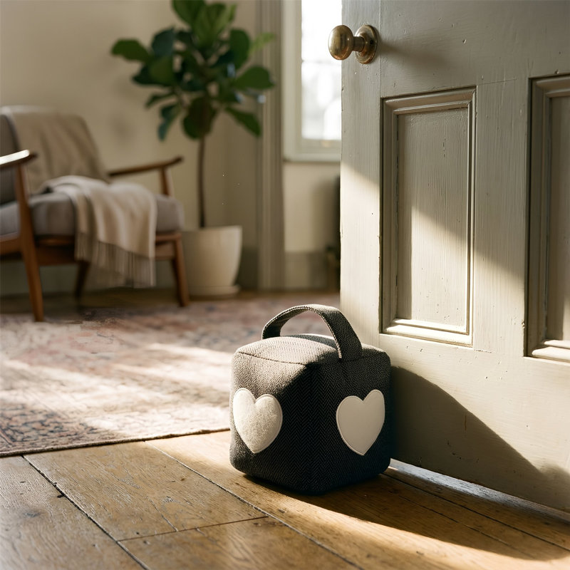 Nicola Spring - Herringbone Fabric Door Stops Set with Handle - Heart