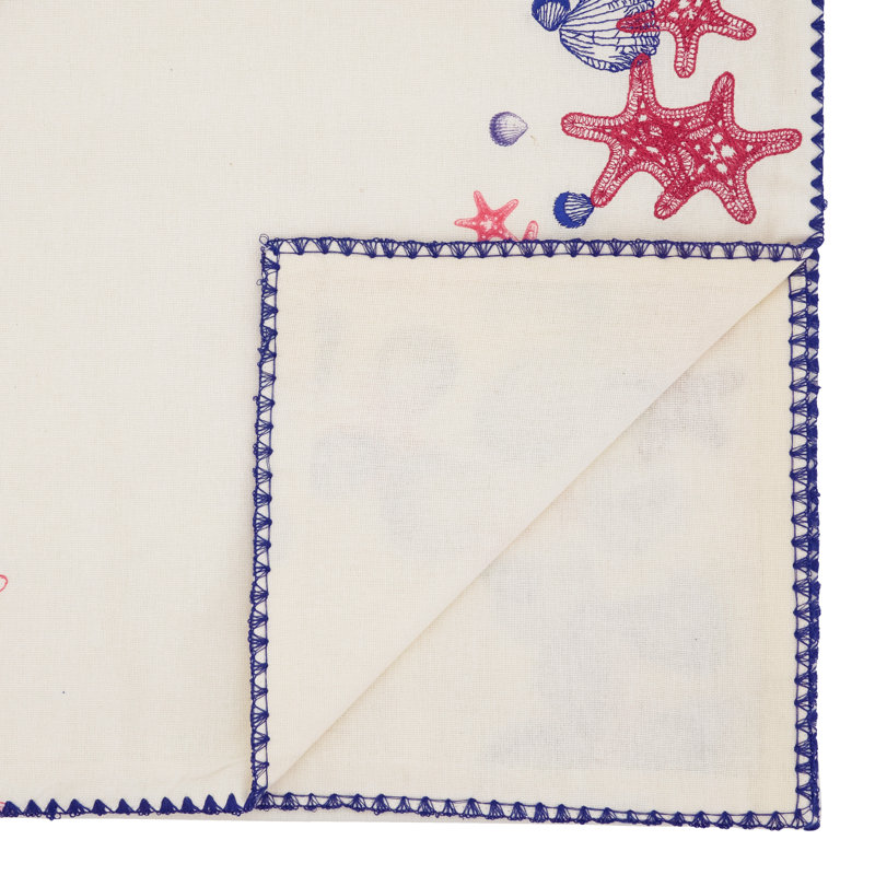 Printed Coastal Shell & Starfish Table Runner – Non-Reversible Cotton Table Runner for Dining Tables, 16"x72"