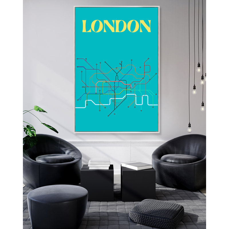 «London» par Yaffa G - reproduction d'art sur toile, Encadré gris, H 40 po x l 26 po