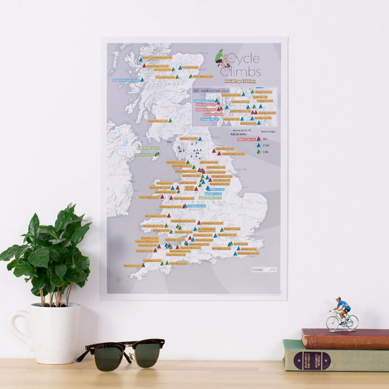 Scratch Off UK Cycle Climbs - No Frame Print