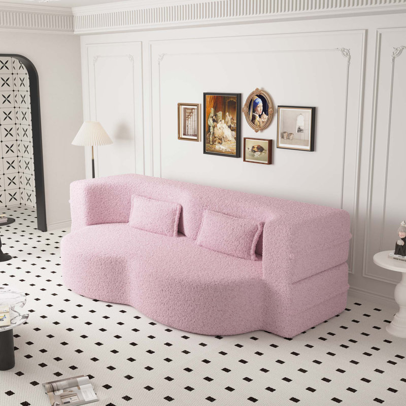Canapé de sol avec 2 coussins, tissu convertible en peluche, Rose