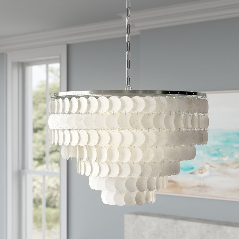 Novalee Dimmable Metal Tiered Pendant, Chrome, 6 Lights, 17.5" H x 25.6" W x 25.6" D