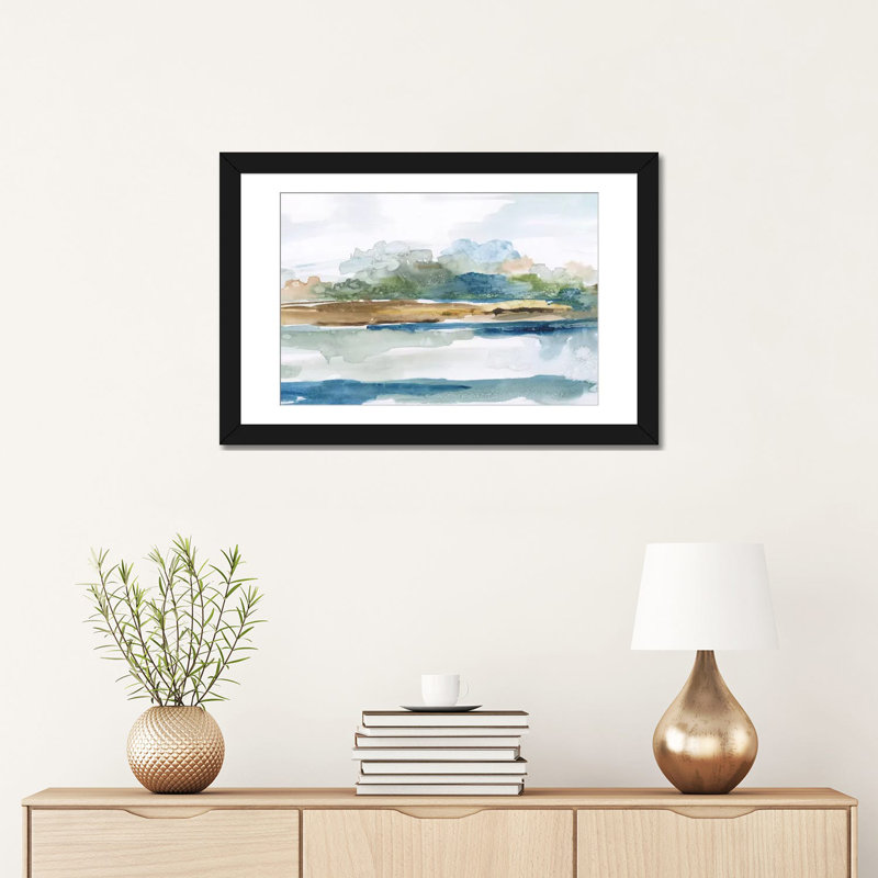 «Blue Solace», impression sur toile, H 16 po x l 24 po x P 1 po, Papier d'art encadré noir, Blanc