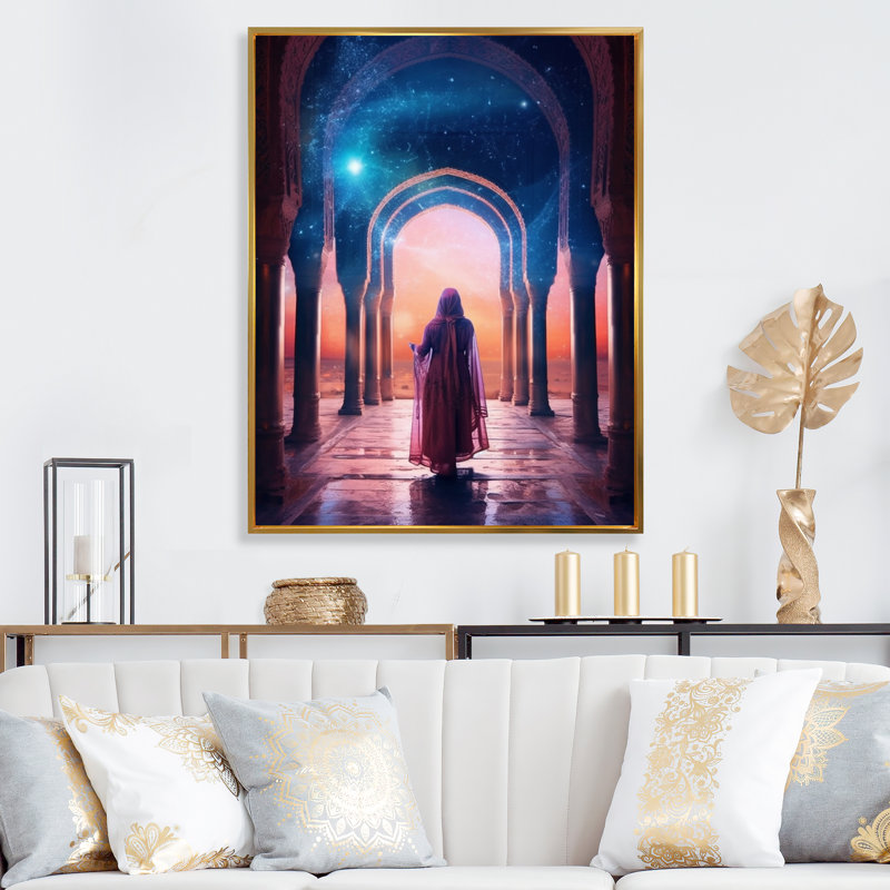 «Gypsy Goddess Under Magical Boho Sunset», reproduction sur toile, 40" H x 30" W, Gold Picture Framed