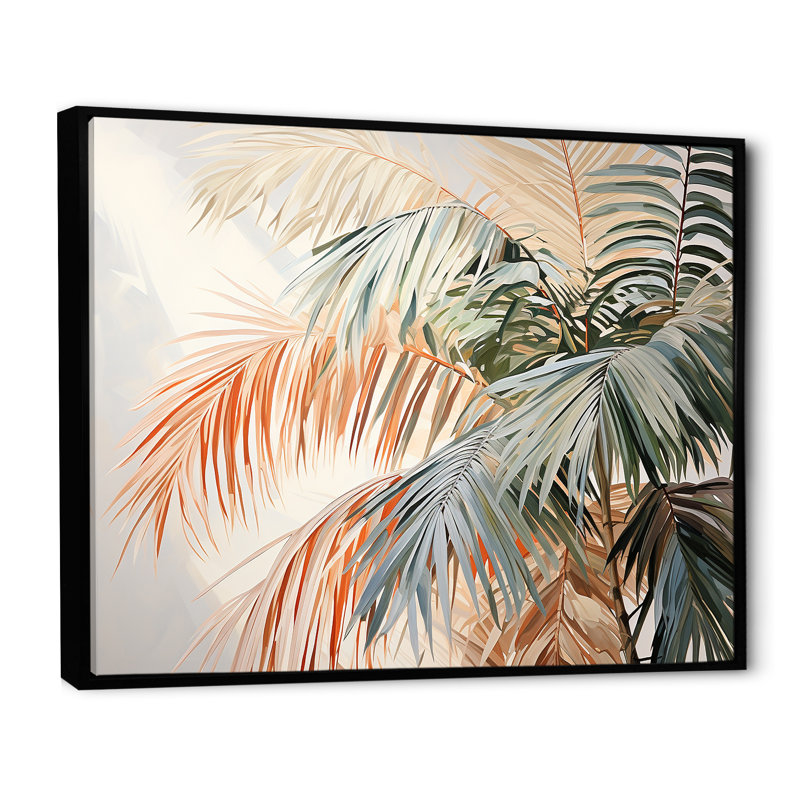 Minimalisme, tranquillité tropicale, palmiers I sur toile, Cadre flottant noir, H 24 po x l 32 po x P 1 po