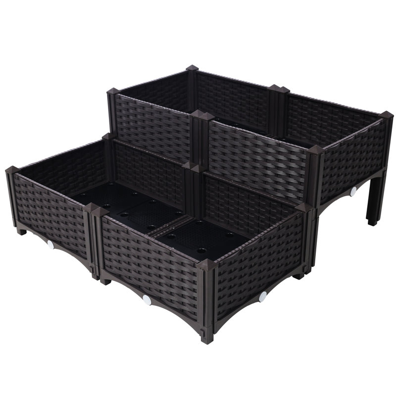 Brown Self-Watering Raised Herb Bed For Balconies - 4 Piece Polypropylene Made Drainage Function Simple Assembly Garden Box With Legs Outdoor Spaces Good Easy Installation