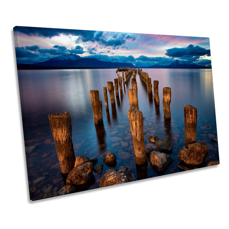 Sunset Pier Jetty Lake - Wrapped Canvas Art Prints, 30.5cm H x 45.7cm W