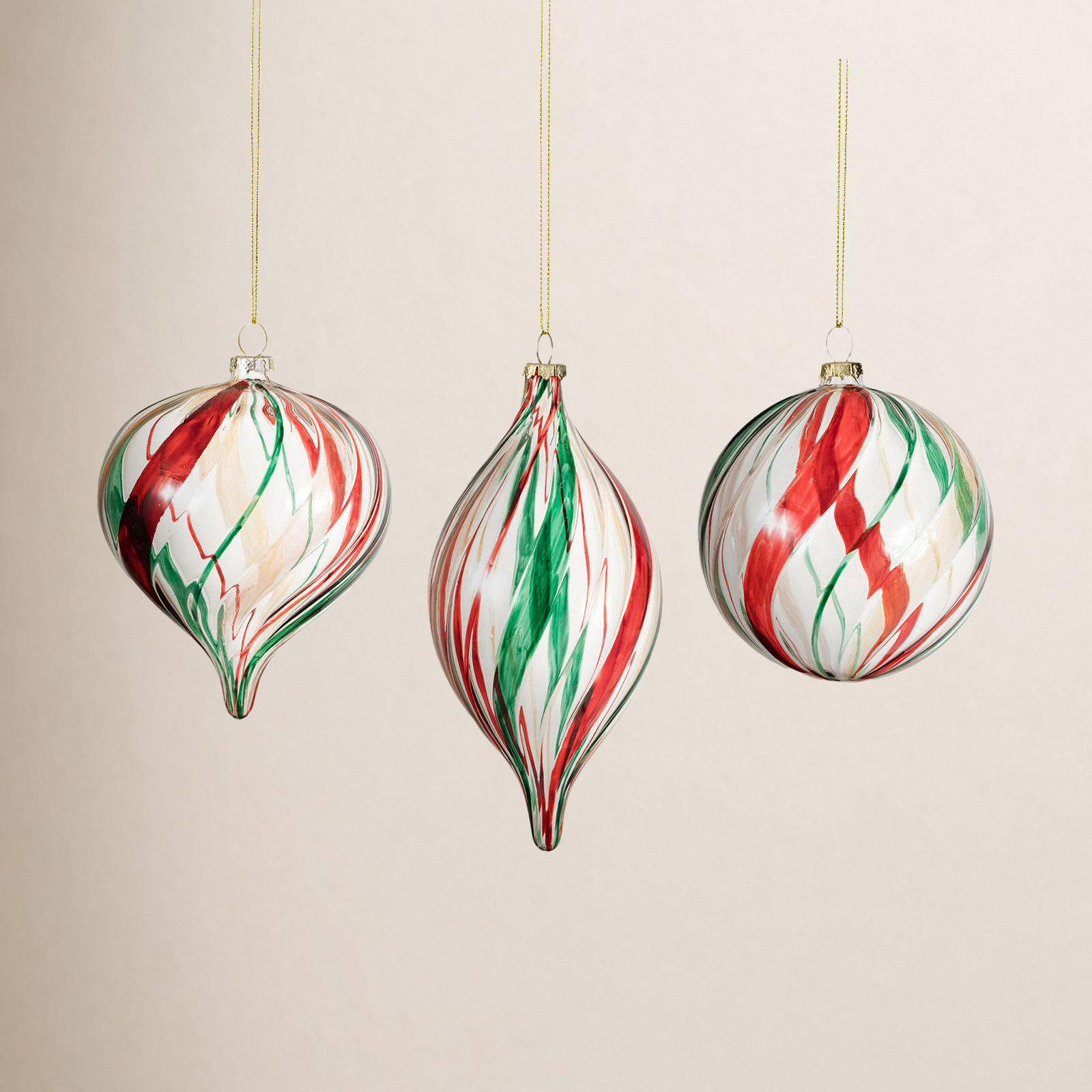3 Piece Striped Finial Ornament Set