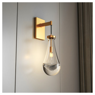 Applique murale Modern Raindrop - Éclairage de meuble-lavabo en verre à intensité variable en laiton pour salle de bain, chambre à coucher et couloir