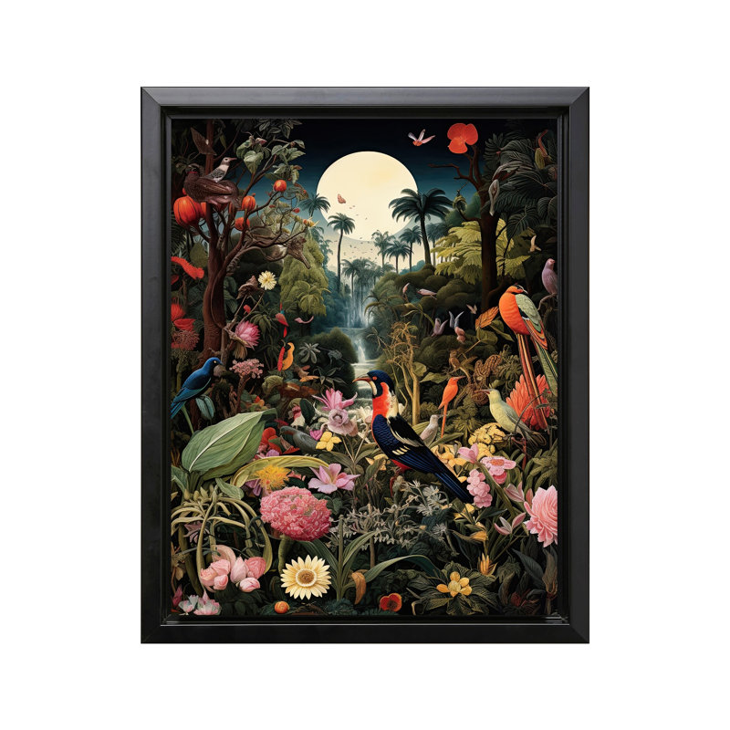 Oiseaux dans la forêt, Black Framed, Canvas, 18"H x 24"W