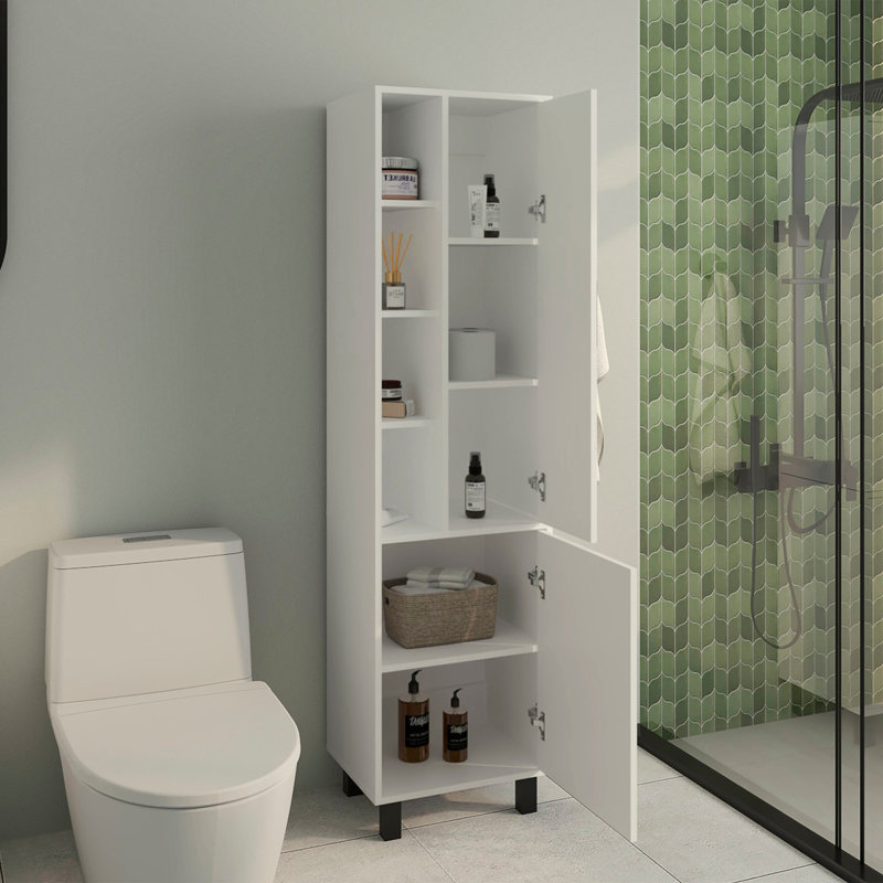 Storage Cabinet, 2 Doors, 9 Shelves, 4 Legs, White