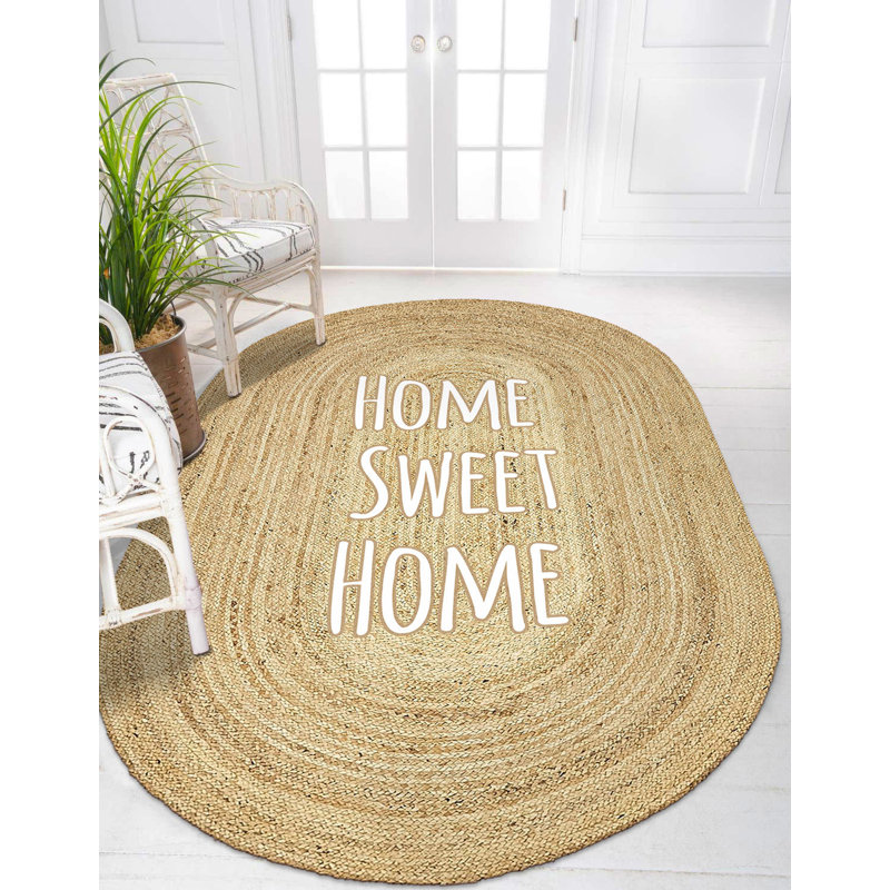Tapis ovale en jute tissé à la machine beige, Ovale 2 pi 11 po x 4 pi 11 po