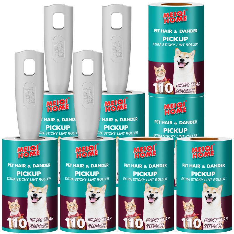 Extra-Sticky Pet Hair Lint Rollers, Mega Value Set With 4 Upgraded Handles, 8 Portable Rollers For Clothes, Furniture & Carpet, Dog & Cat Hair Removal (880 Sheets)