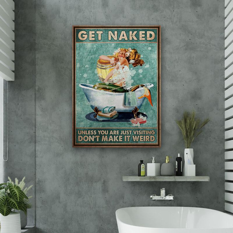 «Mermaid» - Toile tendue avec une galerie «Nickel», décor de salle de bain et de lessive, vert et jaune