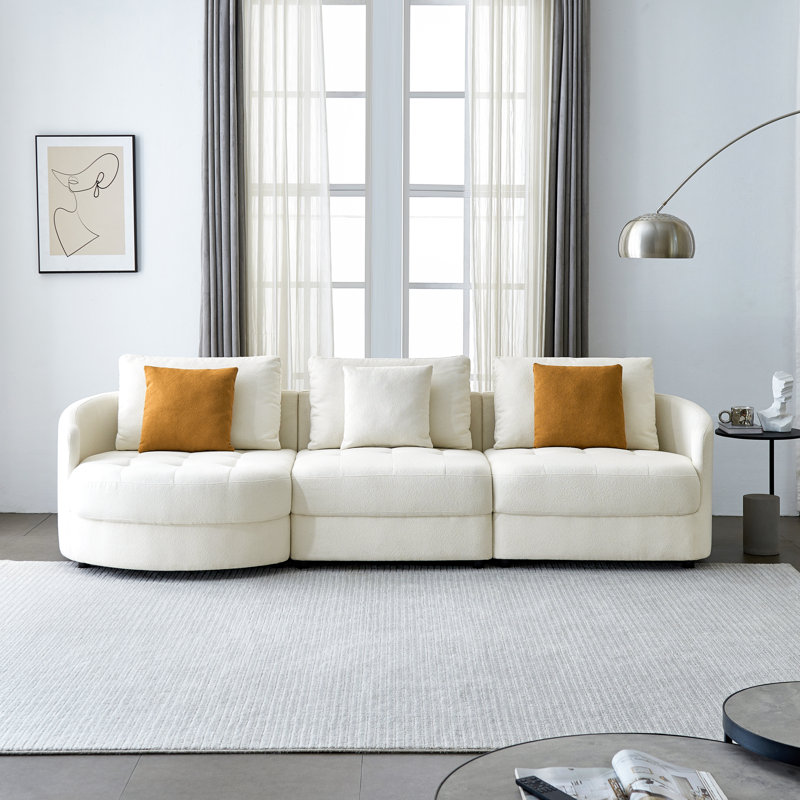 Canapé modulaire 3 pièces Edrikas, Mélange de polyester beige, Accoudoir à gauche (vu de face)
