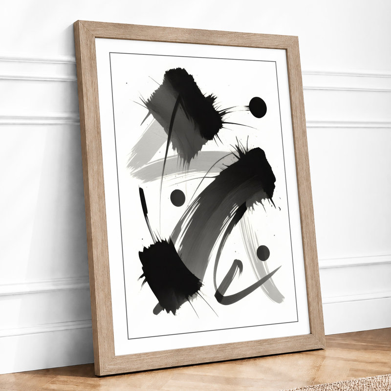 Ink Gestures Abstract - Framed Print, A2 - 59.4 x 42.0 cm, Oak