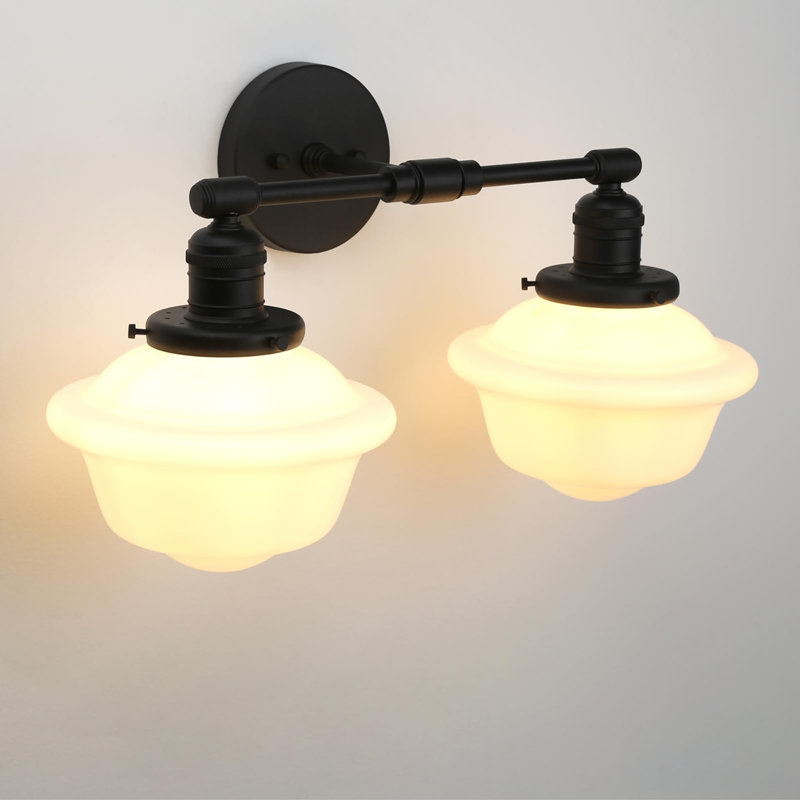 2-Lights Milk White Glass Wall Sconce Lights, Black