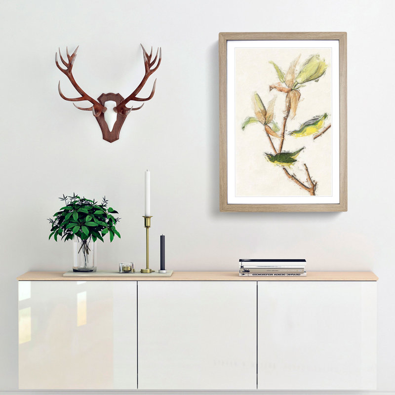 Kentucky Warbler Birds by John Audubon - Picture Frame Painting Print, Oak Framed, 65cm H x 48cm W x 2cm D