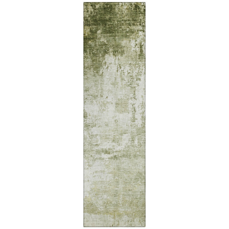 Machine Washable Indoor/Outdoor Xhevrie Sage Rug, Runner 2'3" x 7'6"