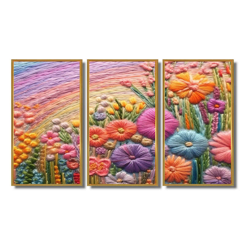 Nolann - Ensemble d'art mural fleurs sauvages, Cadre flottant doré, H 32 po x l 48 po x P 1 po