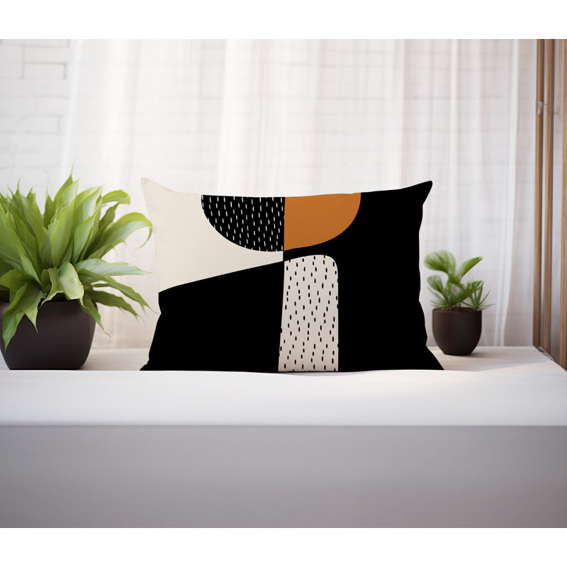 Coussin lombaire réversible intérieur / extérieur Vikka, H 14 po x l 20 po, Orange brûlé / noir / blanc cassé