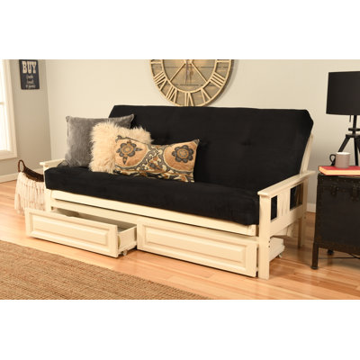 La base de futon pleine grandeur Stratford comprend des tiroirs de rangement et un matelas