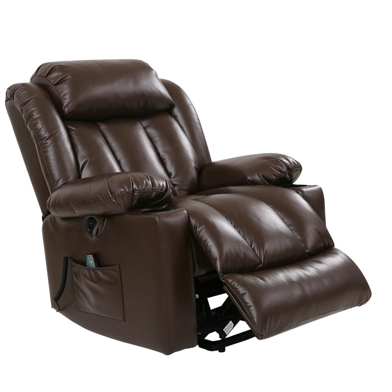 Power Lift Recliner Chair Electric Leather Heated Massage Chair with USB Port and Cupholder, Brown