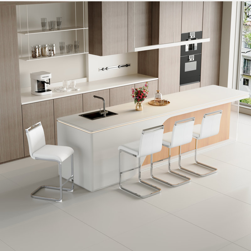 Tabouret de comptoir rembourré Mikale, 4, Blanc