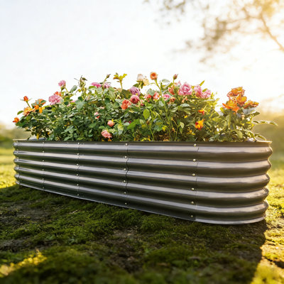 Gardmax Galvanized Raised Garden Bed, Lightweight Planter Boxes Outdoor With Easy Assembly, Large Garden Bed For Vegetables, Fruits, Flower Dark Grey 8ft