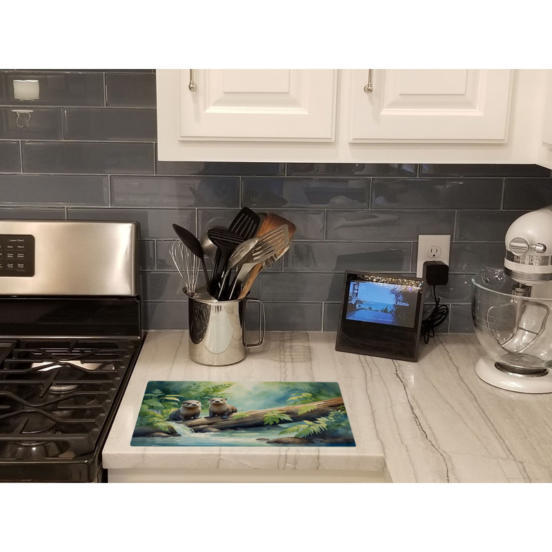 River Otters at Play Glass Cutting Board